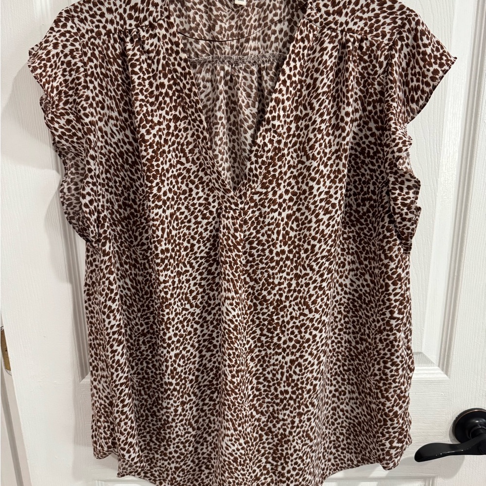 Chaus Brown and White Leopard Print Blouse